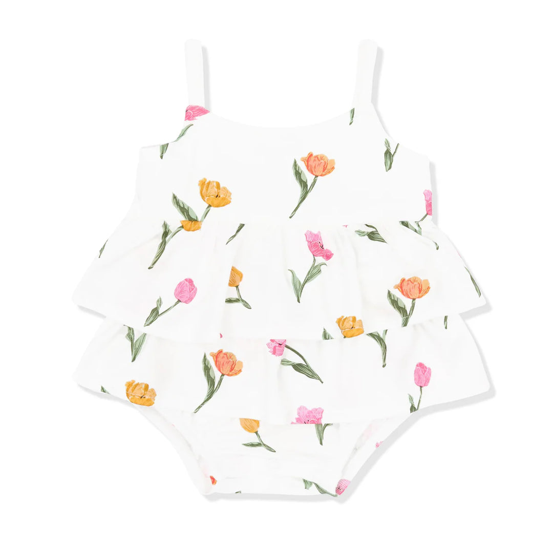 Kyte Baby Spaghetti Strap Ruffle Romper - Tulip