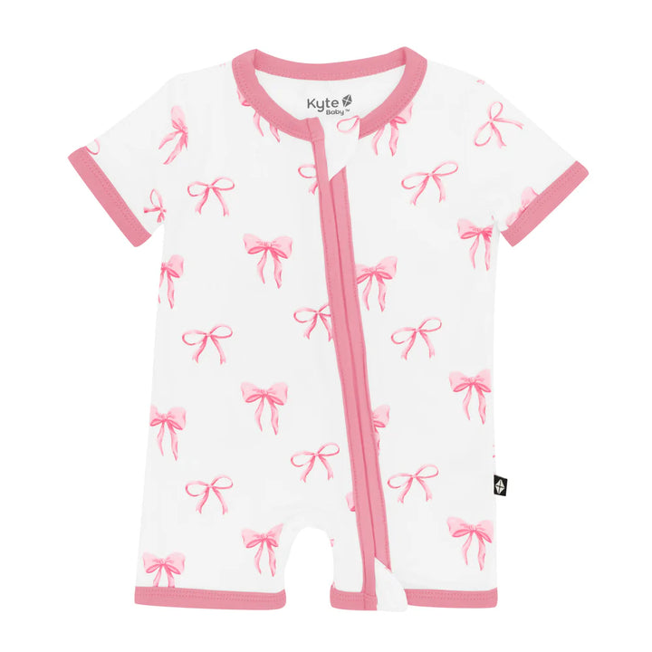 Kyte Baby Zippered Shortall Romper - Bow