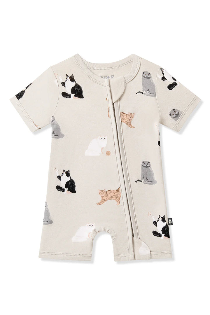 Kyte Baby Zippered Shortall Romper - Fluffy Cat