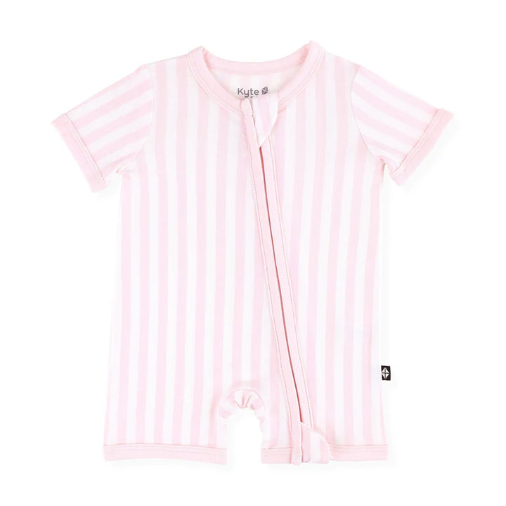 Kyte Baby Zippered Shortall Romper - Small Sakura Stripe