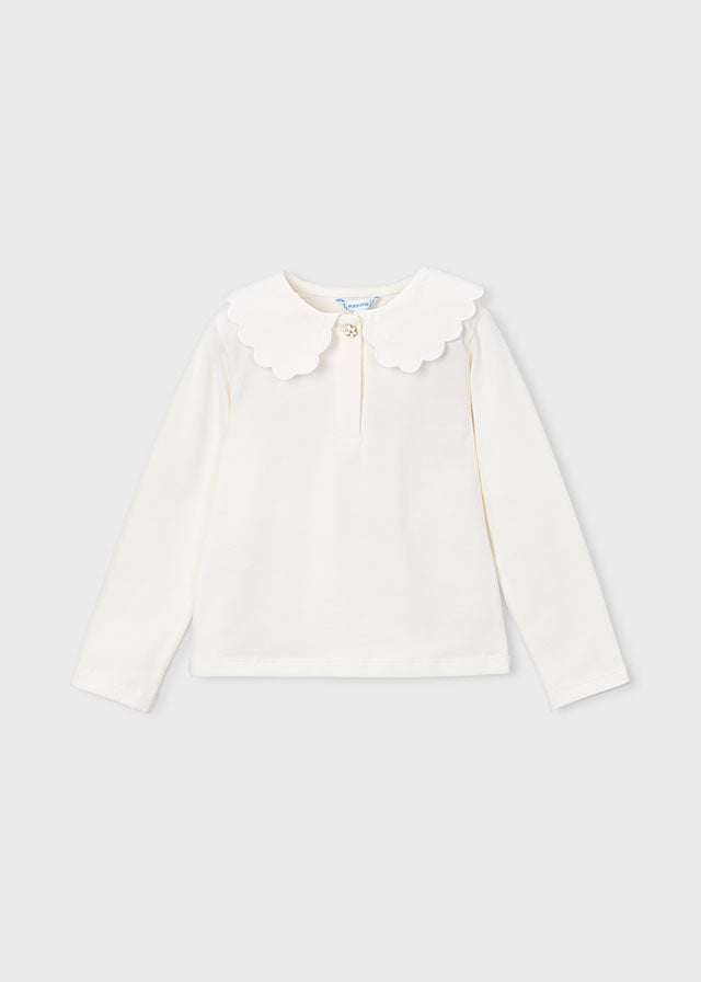 Mayoral Scalloped Collar Polo Shirt - Natural