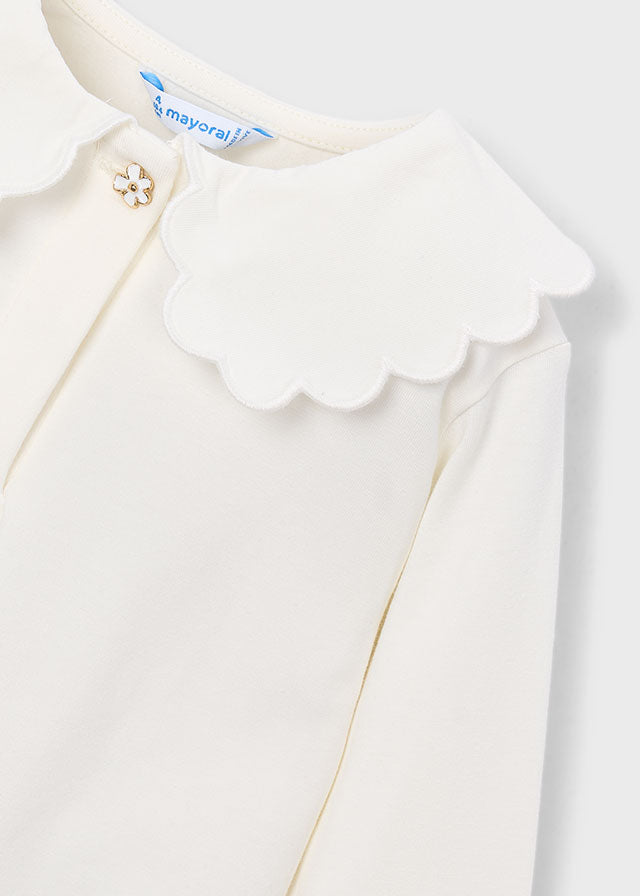 Mayoral Scalloped Collar Polo Shirt - Natural