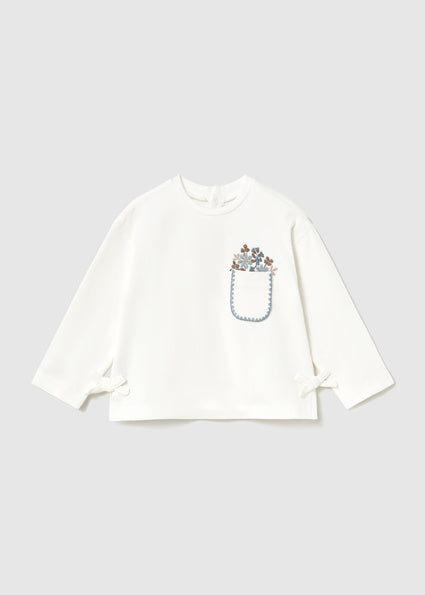 Mayoral Long Sleeve Shirt with Bow Detail - Natural