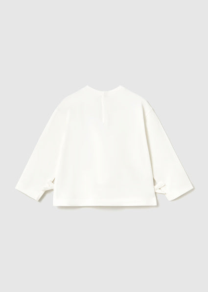 Mayoral Long Sleeve Shirt with Bow Detail - Natural
