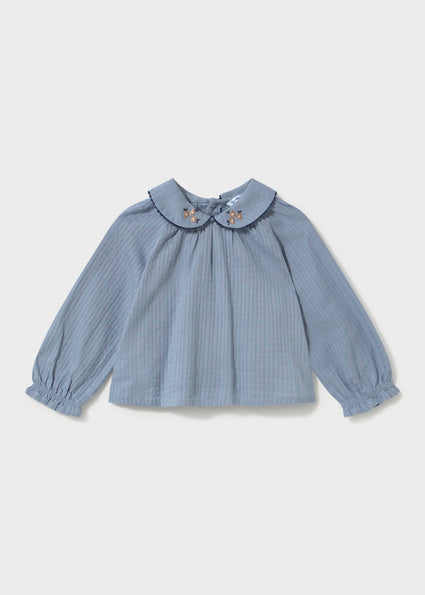 Mayoral Long Sleeve Textured Blouse - Light Blue