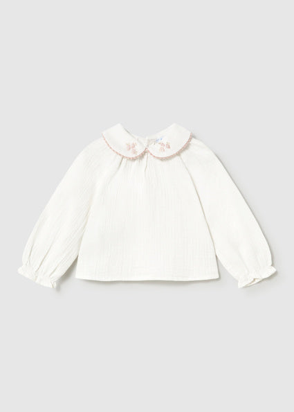 Mayoral Long Sleeve Textured Blouse - Cream