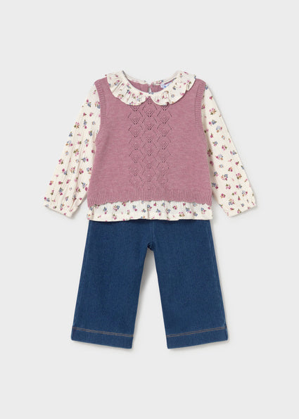 Mayoral 2pc Set with Attached Vest - Violet Mix