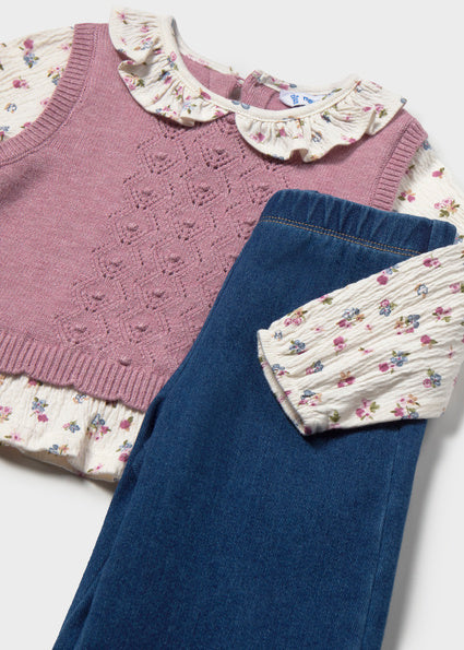 Mayoral 2pc Set with Attached Vest - Violet Mix