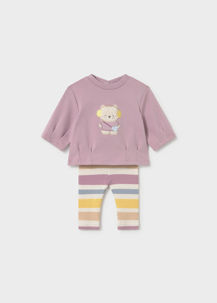 Mayoral Legging Set - Mauve Bear Stripes