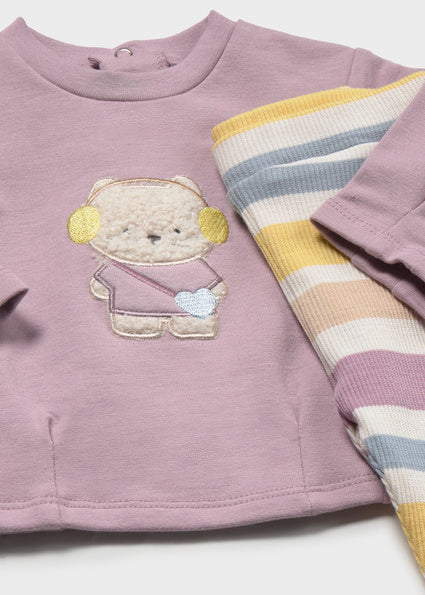 Mayoral Legging Set - Mauve Bear Stripes