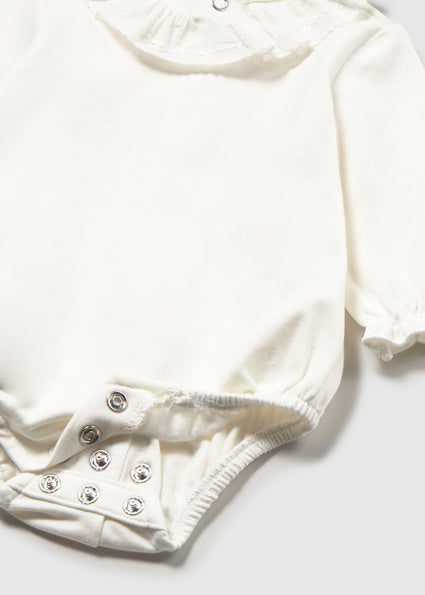 Mayoral Long Sleeve Collared Bodysuit - Natural