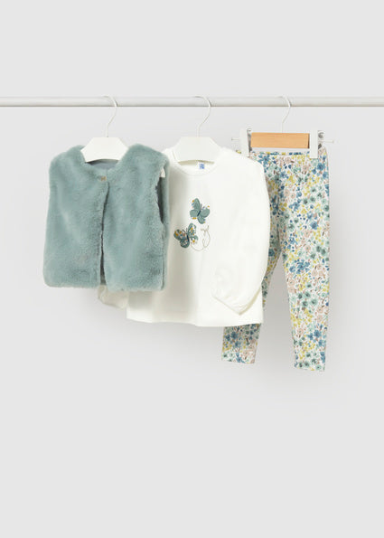 Mayoral Legging Set with Faux Fur Vest - Anise