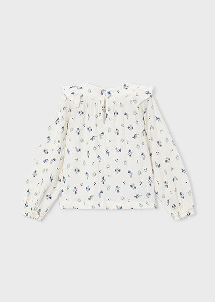 Mayoral Printed Crinkle Blouse - Blue Flowers