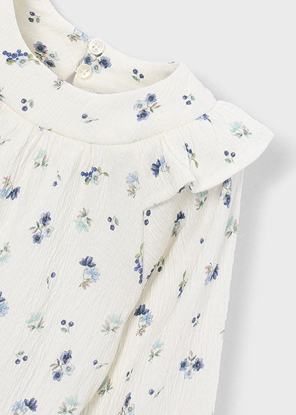 Mayoral Printed Crinkle Blouse - Blue Flowers
