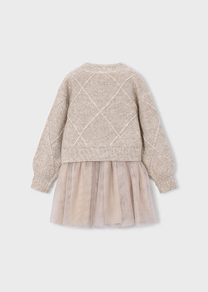 Mayoral Knit Dress with Bows - Beige