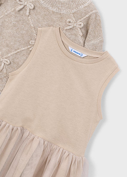 Mayoral Knit Dress with Bows - Beige