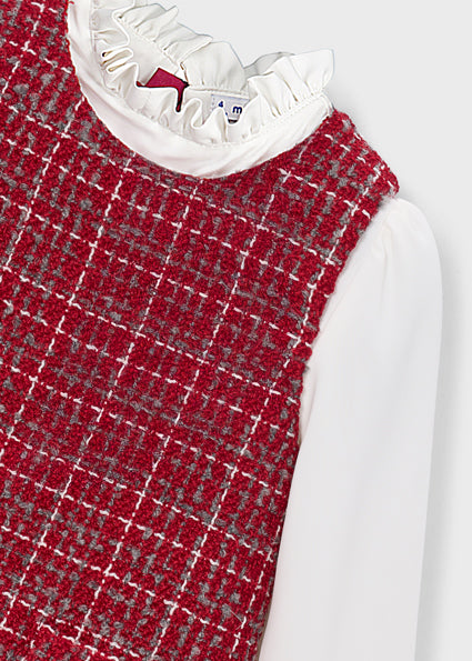 Mayoral Long Sleeve Pinafore Dress - Red