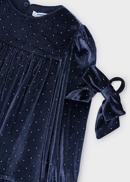 Mayoral Velvet Dress with Hair Tie - Navy