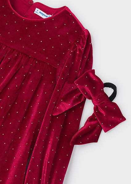 Mayoral Velvet Dress with Hair Tie - Red
