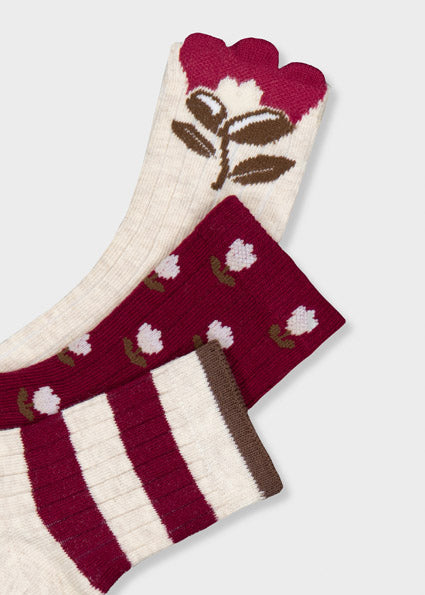 Mayoral 3pc Floral Sock Set - Cherry