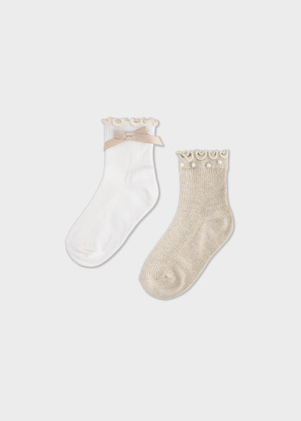 Mayoral 2pc Bow Sock Set - Beige Vigo