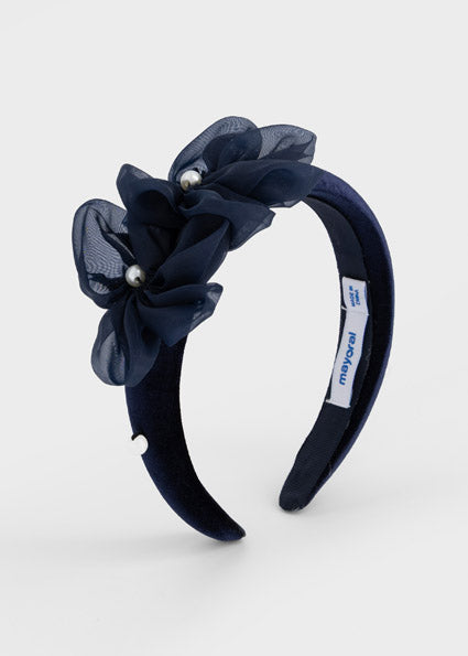 Mayoral Velvet Floral Headband - Navy