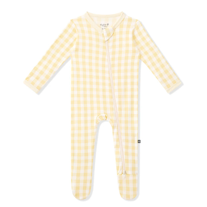 Kyte Baby Zippered Footie - Gingham Chamomile