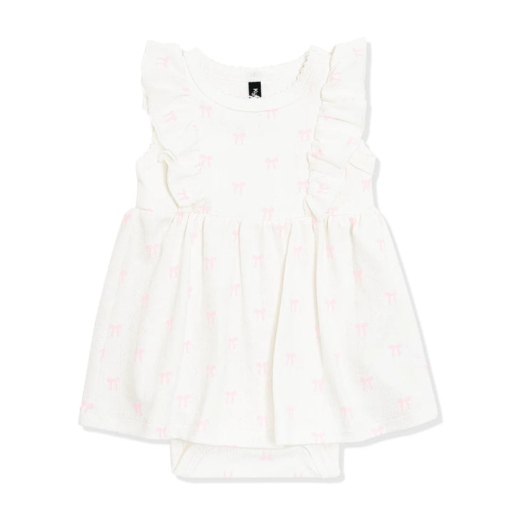 Kyte Baby Pointelle Bodysuit Dress - Sweet Pink Bow
