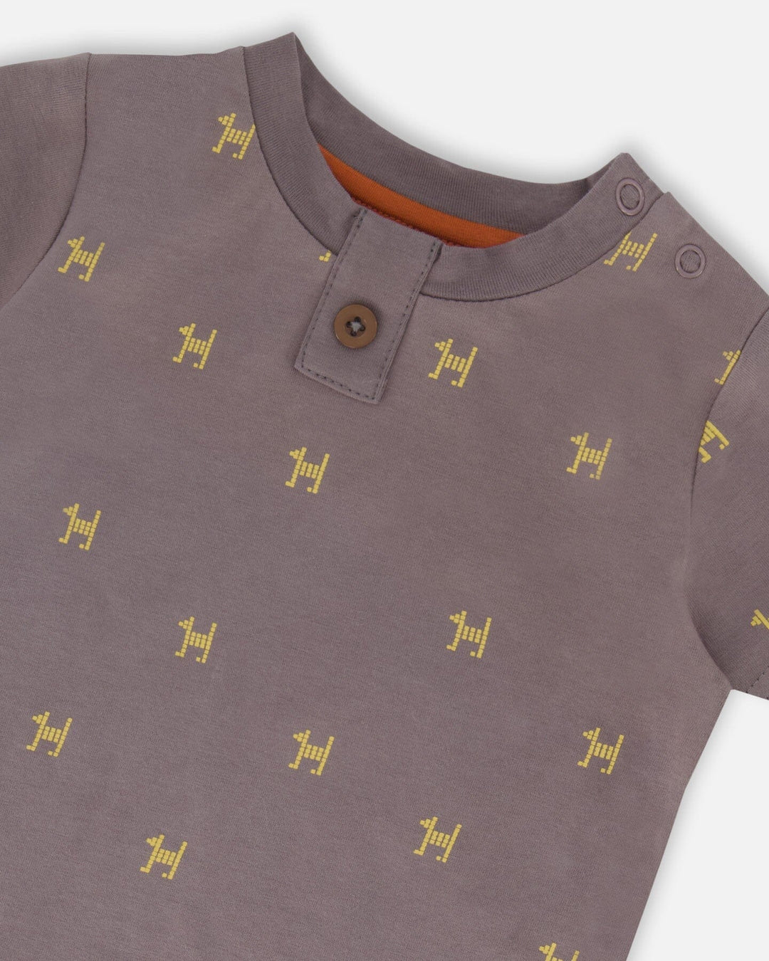 Deux Par Deux Organic Cotton Top &amp; Short Set - Dark Grey With Printed Pixel Dog