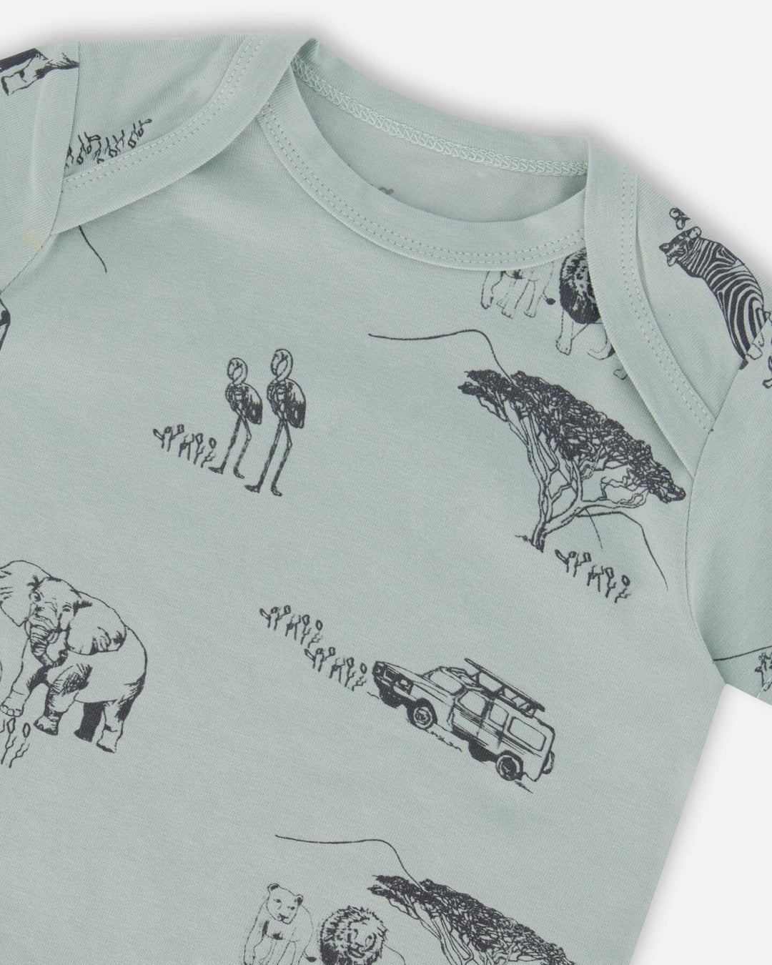 Deux Par Deux Organic Cotton Top &amp; Short Set - Sage With Printed small Jungle