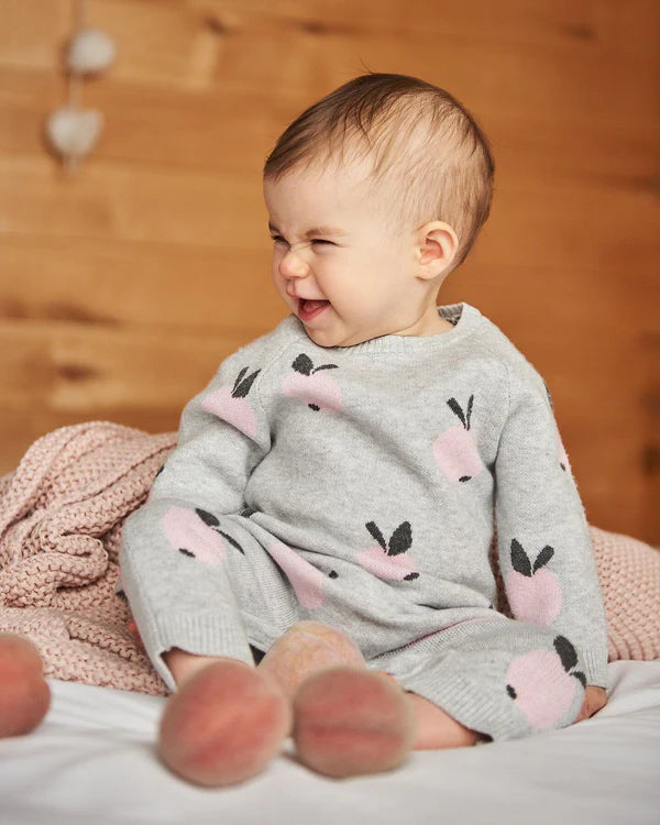 Deux Par Deux Knit Jumpsuit - Light Grey Mix with Apples