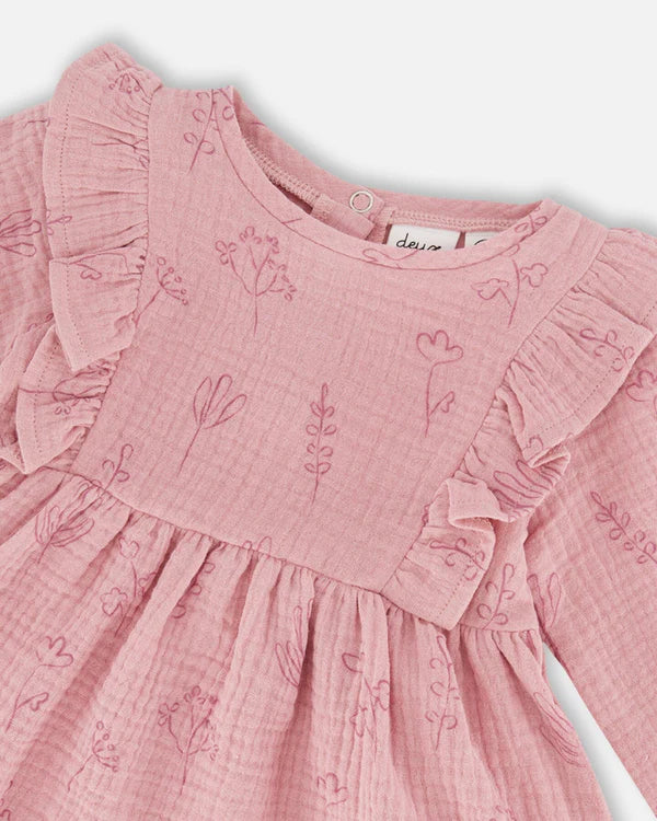 Deux Par Deux Muslin Tunic &amp; Leggings Set - Printed lilac flowers