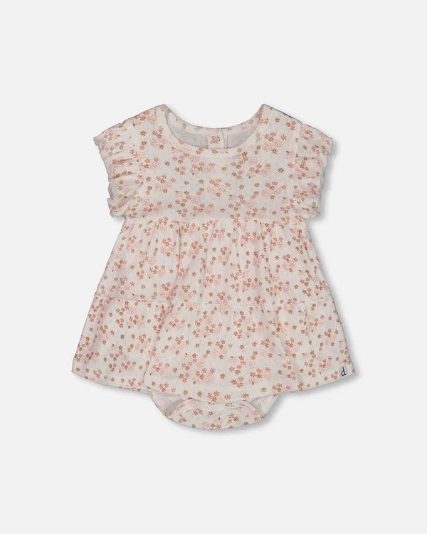 Deux Par Deux Jersey Pointelle Romper - Printed Pink Disty Flowers