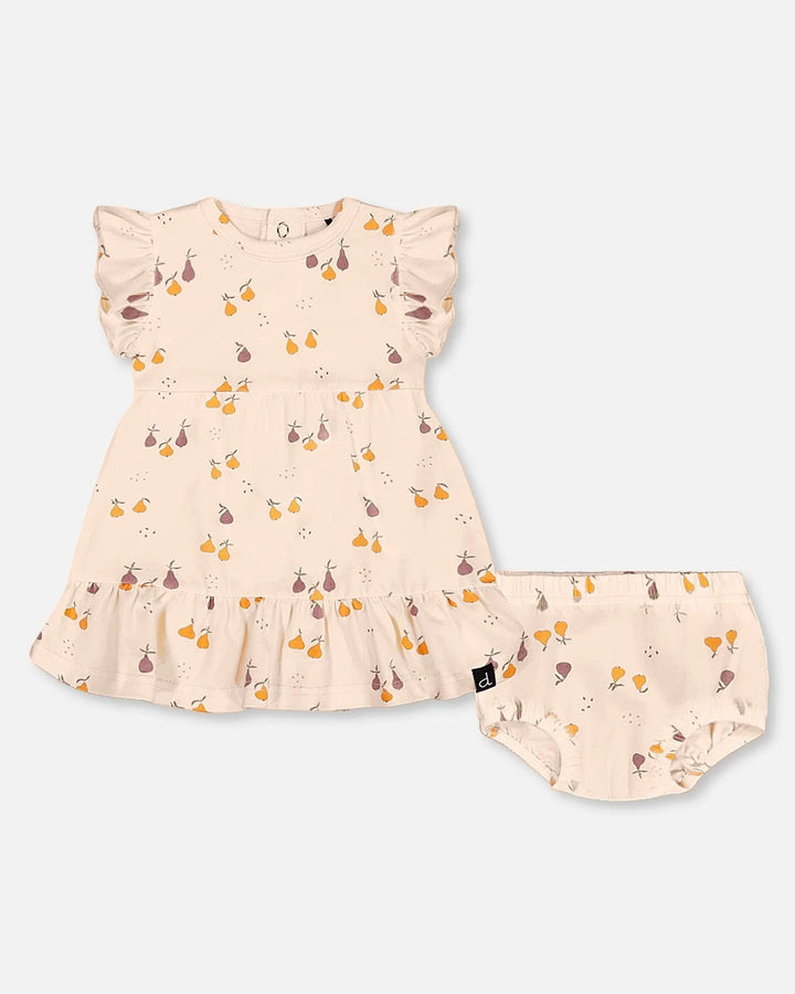 Deux Par Deux Jersey Dress &amp; Bloomer Set - Printed Pear
