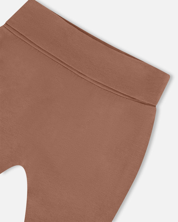 Deux Par Deux Jersey Top &amp; Pant Set - Brown, Beige, And Monkey