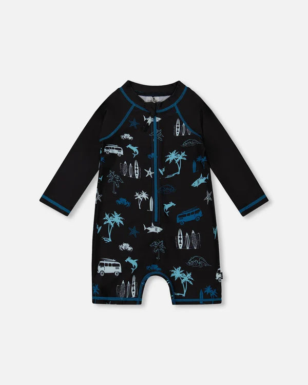 Deux Par Deux Long Sleeve Toddler Rashguard - Light Blue Beach