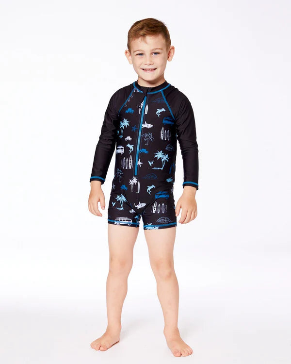 Deux Par Deux Long Sleeve Toddler Rashguard - Light Blue Beach