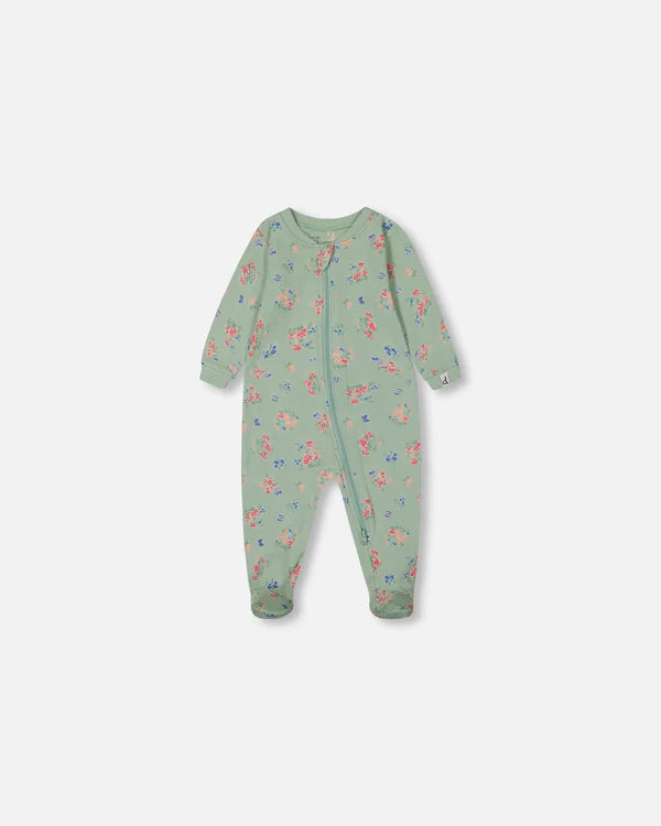 Deux Par Deux Organic Cotton One Piece Pajama - Printed Flowers &amp; Butterflies