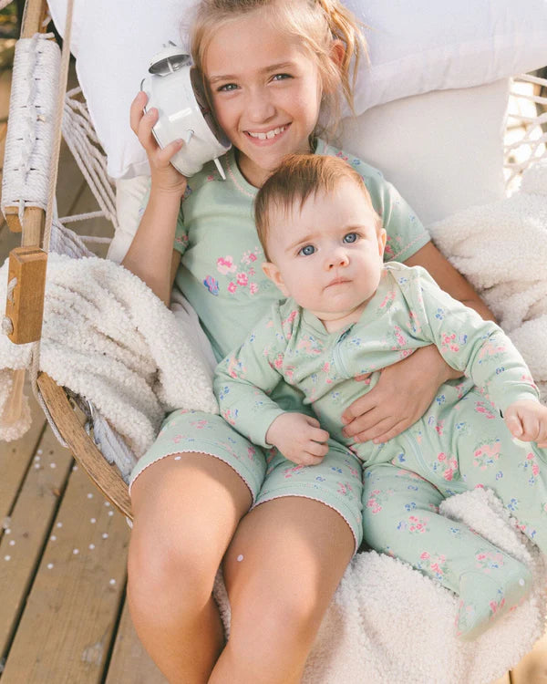 Deux Par Deux Organic Cotton One Piece Pajama - Printed Flowers &amp; Butterflies