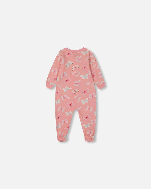Deux Par Deux Organic Cotton One Piece Pajama - Printed Pink Butterflies
