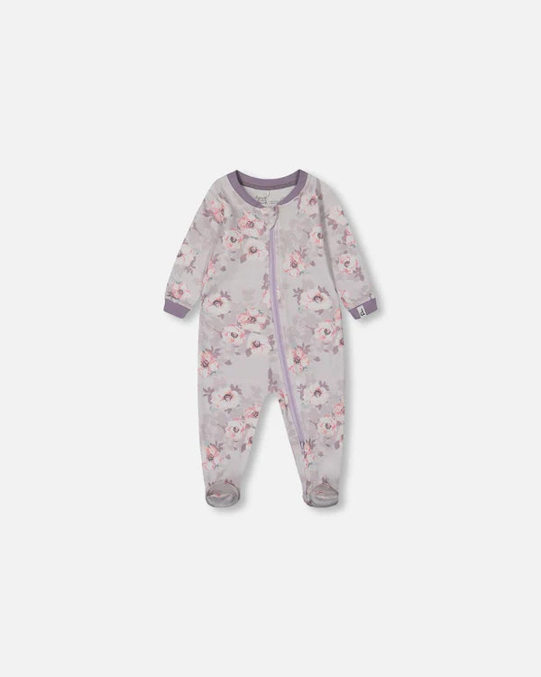 Deux Par Deux Organic Cotton One Piece Pajama - Printed Bouquet of Flowers