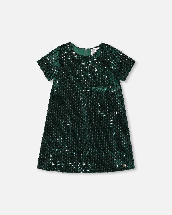 Deux Par Deux Short Sleeve Dress - June Bug Forest Green