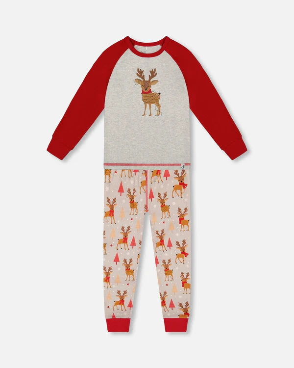 Deux Par Deux 2pc Pajama Set - Printed Christmas Reindeer