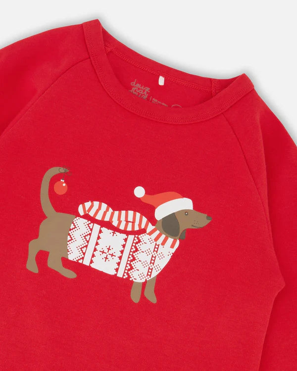 Deux Par Deux Organic Cotton 2pc Pajama Set - Red &amp; White Fairisle