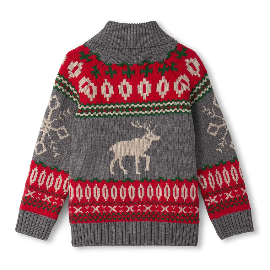 Hatley Winter Elk Shawl Collar Cardigan - Athletic Grey Melange