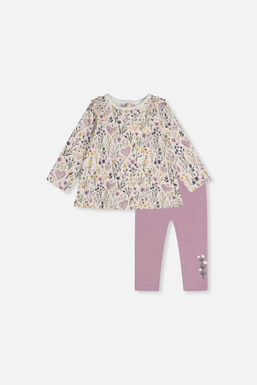 Deux Par Deux Organic Cotton Pant &amp; Top Set - Printed Flower Hearts