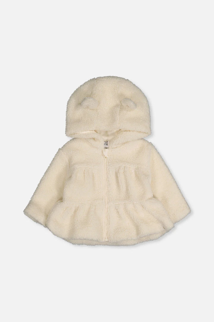 Deux Par Deux Hooded Zip Sherpa Jackete - Off White