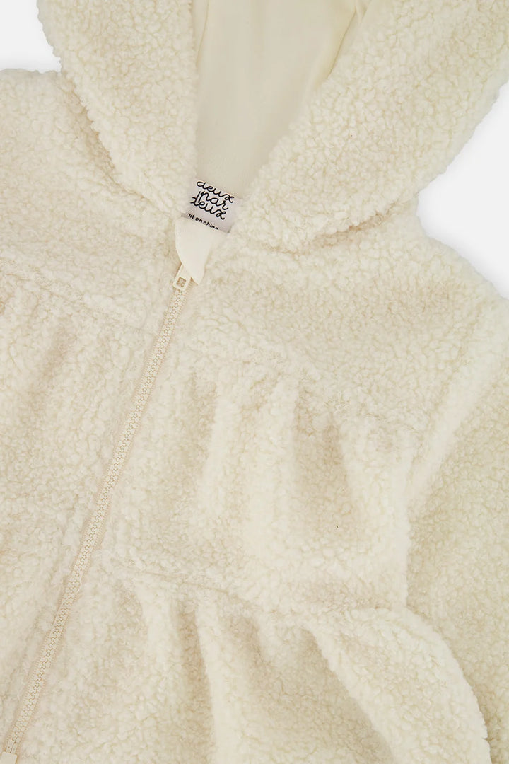 Deux Par Deux Hooded Zip Sherpa Jackete - Off White