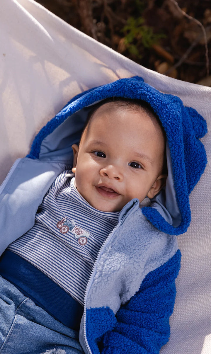 Deux Par Deux Sherpa Hooded Jacket - Bijou Blue