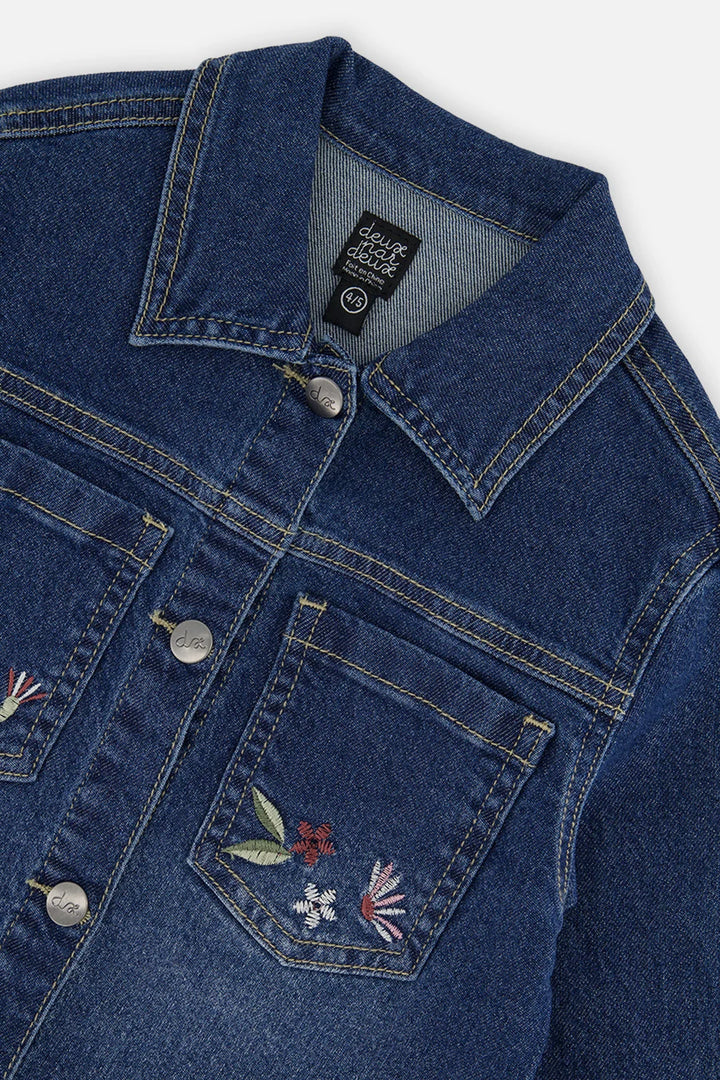 Deux Par Deux Denim Jacket with Flower Embroidery - Light Blue